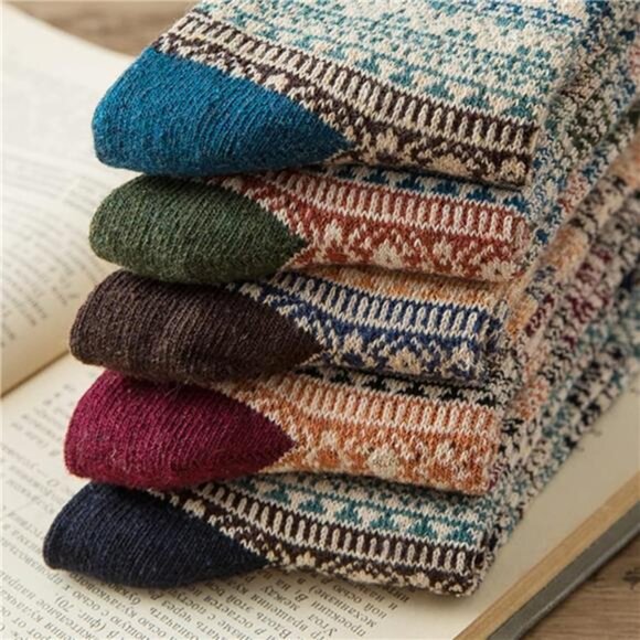 5 Pcs Unisex Wool Warm Thick Socks Vintage Winter‎ Fall Season for Men and Women - Picture 2 of 7